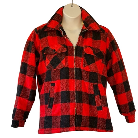 Vintage MacTaggart Wool Buffalo Plaid Sherpa Lined Jacket 4 Pockets Women Medium - Picture 1 of 8